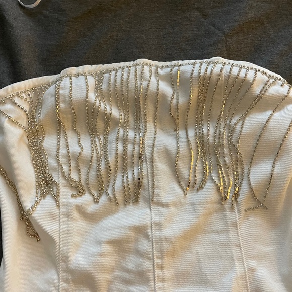 12th Tribe - Rylie White Denim Strapless Fringe Mini Dress in white - Picture 2 of 5